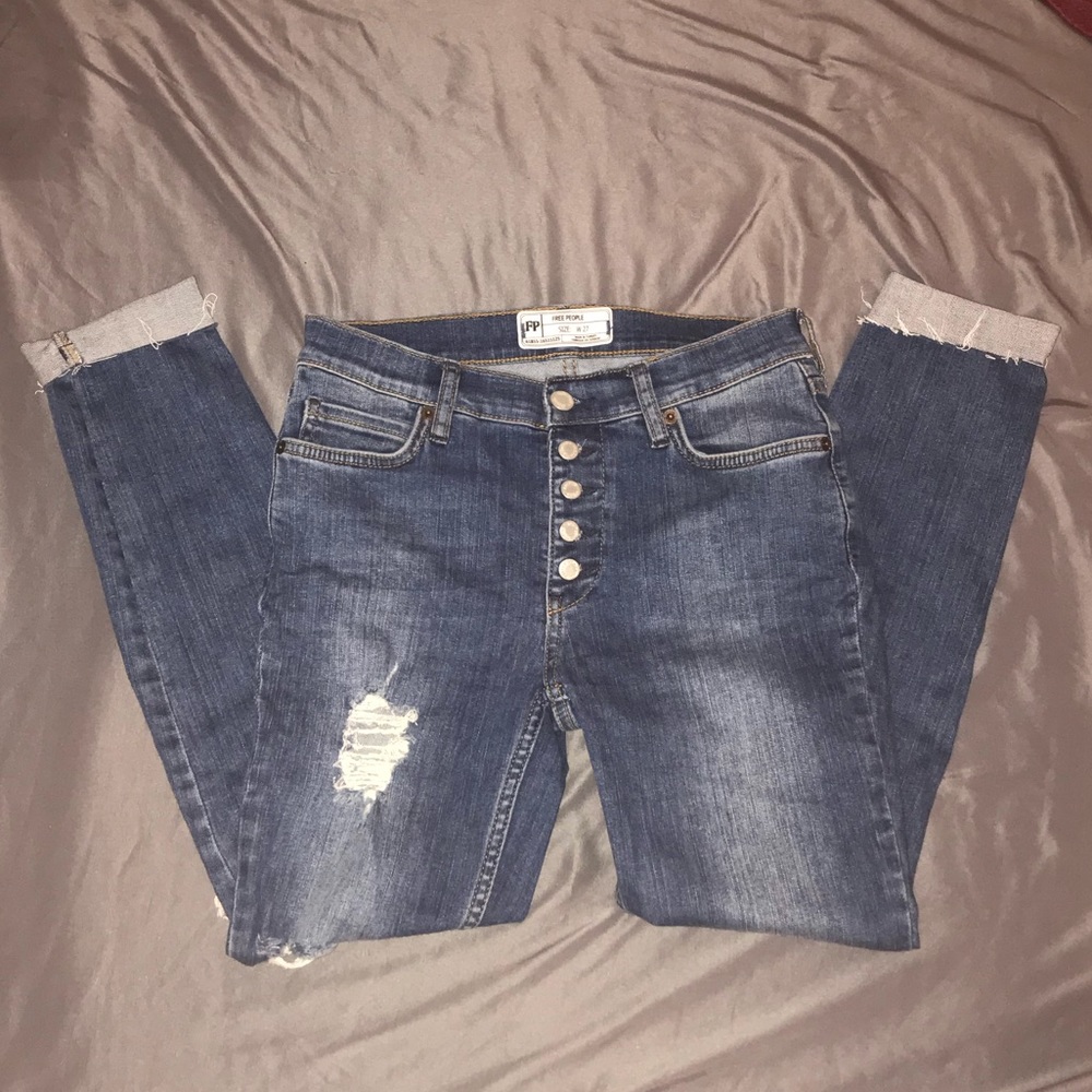 Free People Reagan Button Front Distressed Jeans
